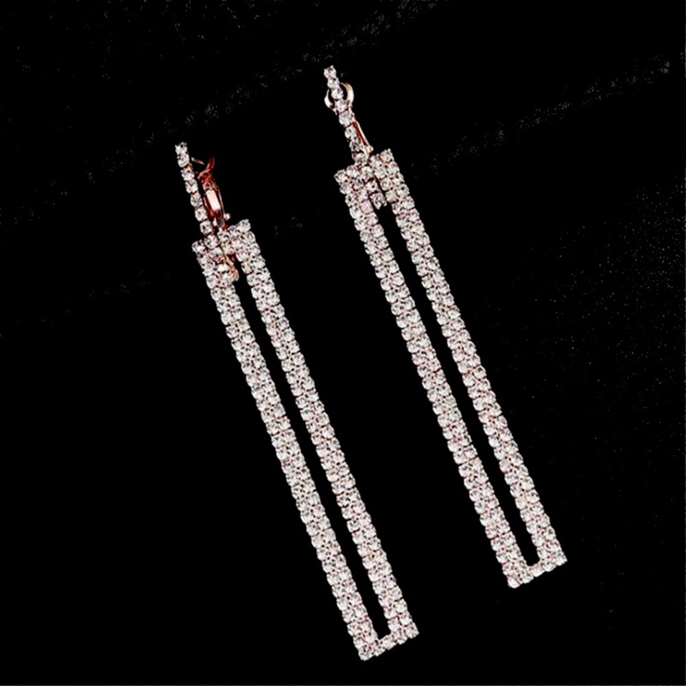 Luxury Gold Silver and Rose Gold Color Rectangle Rhinestone Earring